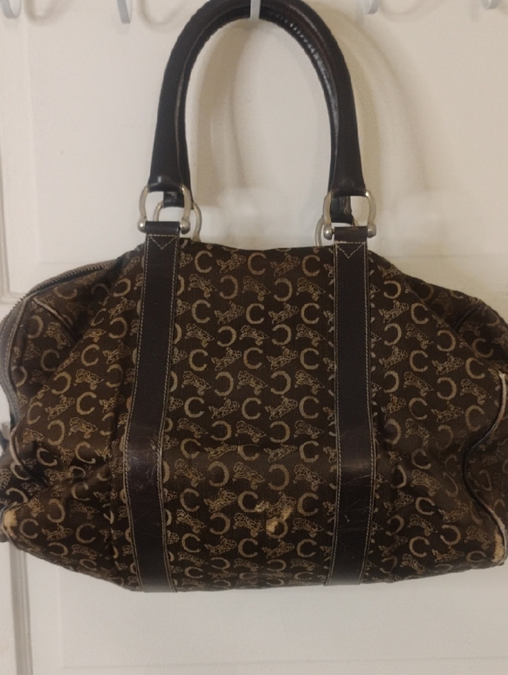 Authentic Vintage CELINE Macadam C Sulky Monogram Canvas Boston Bag Brown